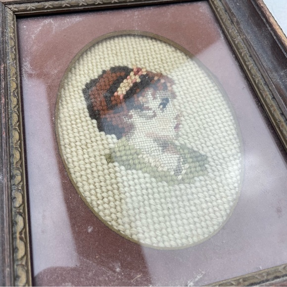 Vintage Two Older Framed Needlepoint Needle Point Of Women - Picture 3 of 6